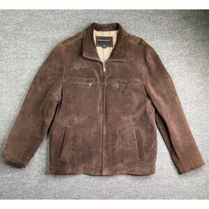 Bernardo Jacket Mens Large Brown Genuine Suede Leather Full Zip Striped Lining
